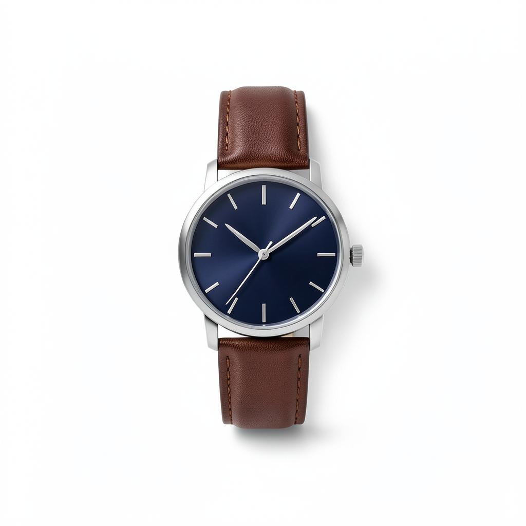 Minimal wrist watch with espresso leather strap